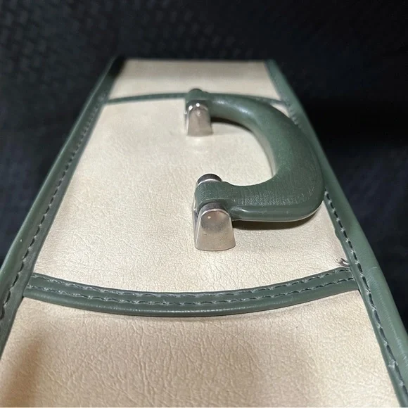 Vintage Grasshopper Suitcase Cream and Green Classic Soft Sided Stiff Frame MCM - Picture 4 of 16